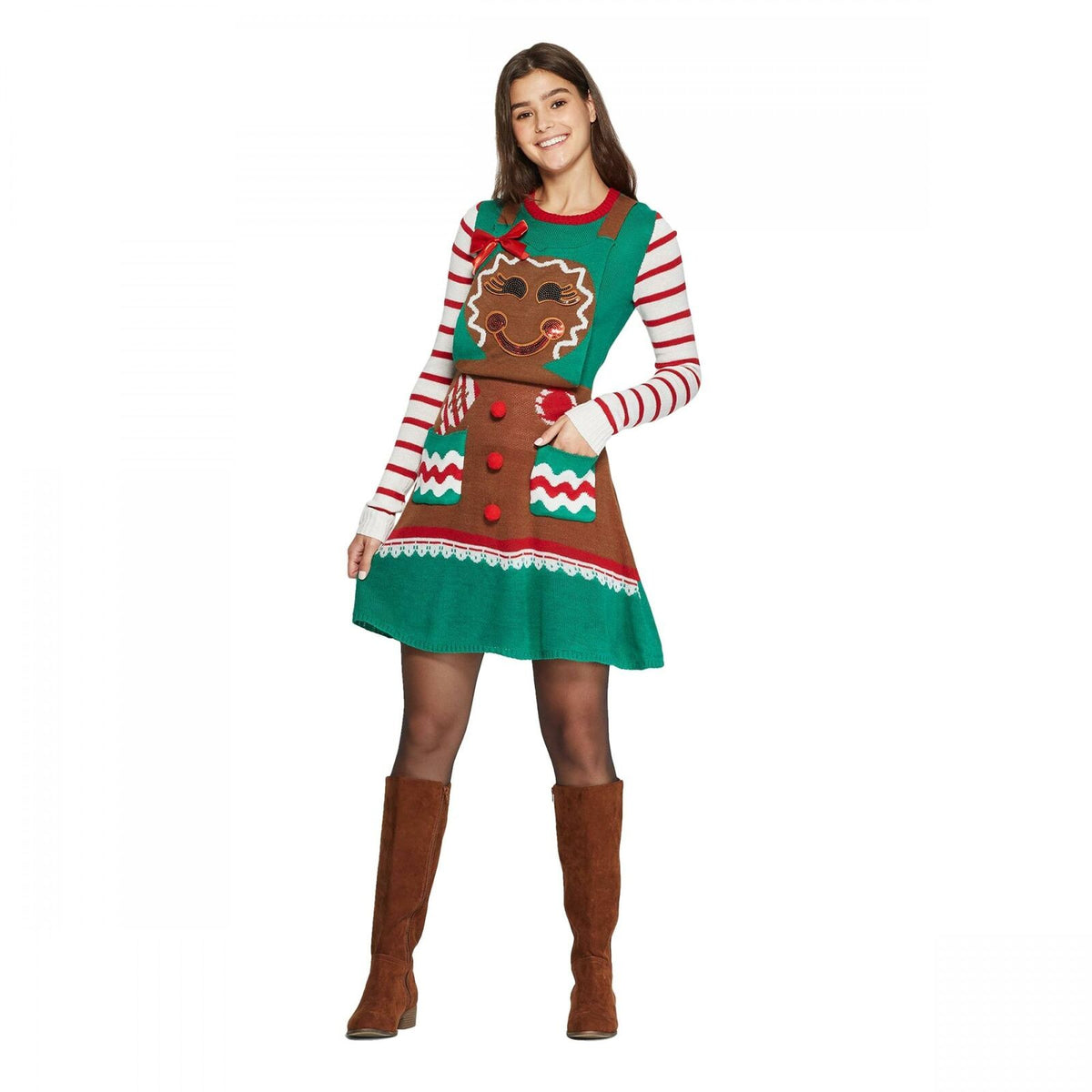 born famous christmas dress New Born Famous Christmas Sweater Dress Light up sz Large L