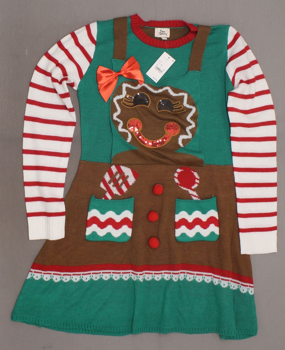 gingerbread christmas sweater dress Colorful Gingerbread House Ugly Christmas Sweater Dress