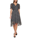 Tommy Hilfiger Womens Chiffon Polka-Dot Midi Dress Black / Cream 10