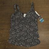 Swim Solutions Womens Swim Triple Tier Tankini Top 806832 Black / White 14