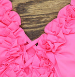 La Blanca Womens Island Goddess Ruffled Plunge One Piece Swimsuit Bright Pink 6
