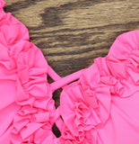 La Blanca Womens Island Goddess Ruffled Plunge One Piece Swimsuit Bright Pink 8
