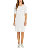 Karen Scott Womens Petite Cotton Boat-Neck Elbow-Sleeve Dress White PS