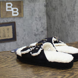 Isotoner Womens Microsuede Double Buckle Slide Slippers 8532 Black S (6.5-7)