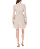 1. STATE Womens Metallic Crinkled Tiered V-Neck Dress Silver Gray / Gold XS