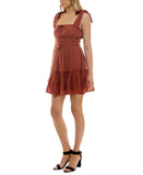 Trixxi Juniors Square-Neck Tie-Strap Fit Flare Mini Dress Brown Orange S