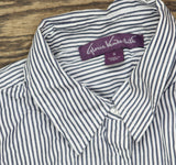 Gloria Vanderbilt Amanda Monogram Button Down Shirt Marine Navy Blue Stripe S