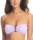 Bar III Womens Pucker Up Textured Bandeau Bikini Swim Top Lavender Haze Purple L