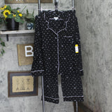 DKNY Womens Notch Collar 2-Piece Long Sleeve & Pant Pajama Set Black M