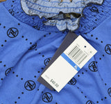 Adrienne Vittadini Womens Knit Short Sleeve Smocked Neck Top Blue / Black XL