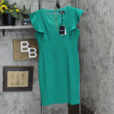 DKNY Green Zippered Cap Sleeve V Neck Short Sheath Cocktail Dress Green 10