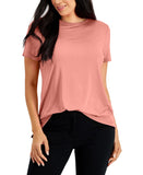 Alfani Womens Crewneck Knit Short Sleeve T-Shirt Top Sunrise Coral Pink L