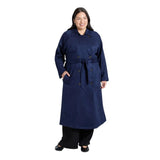 A New Day Faux Suede Waist Tie Button Down Raglan Cut Trench Coat Navy Blue 2X