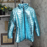 White Mark Womens Plus Size Metallic Puffer Coat PS8999M Mint Blue 1X