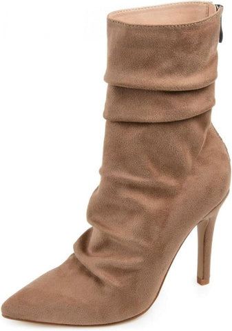Journee Collection Markie Bootie Pointed-Toe Vegan Leather Details Tan Brown 6M