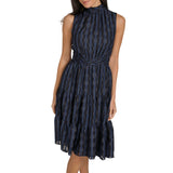 Calvin Klein Womens Checkered Shimmering Tiered A-Line Midi Dress Indigo Blue 8