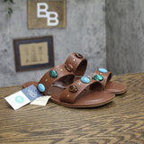 Universal Thread Sarai Two-Band Studded Slide Sandals 94822826 Brown 9.5M