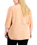 Anne Klein Womens Plus Size Split Neck Blouse 10843723 Warm Sand Pink 1X
