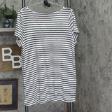 Freshman Juniors Knit Striped Lace-Up T Shirt Top Black / White XL