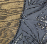 Adrianna Papell Blouson Embroidered Beaded Short Sleeve Dress Gown Dusty Blue 4