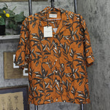 Officine Generale Button-Down Camp Shirt Rouille Iced Coffee Brown Multi XL