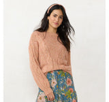 Lc Lauren Conrad Womens Cable-Knit Texture Sweater Brick Heather Red M