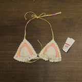 Salt + Cove Juniors Crochet Halter Triangle Bikini Top Cream Off White XS