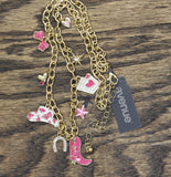Avenue Womens Fashion Western Cowgirl Charm Necklace Gold / Pink Multi 18" + 3"