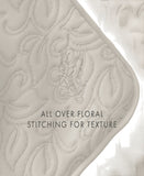Noble Linens Home 3 Piece Floral Stitch Quilt Set Natural Off White Full / Queen