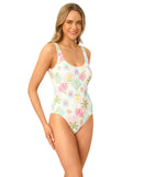 California Waves Scrunch One Piece Swimsuit Plumeria Postage White Multi M
