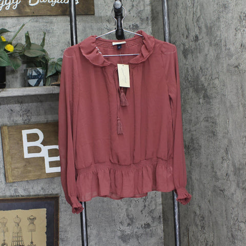 Universal Thread Womens Long Sleeve Blouse 92235298 Dark Mauve Pink XS