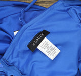 B Darlin Sleeveless Shirred Ruffled Trim Bodycon Cocktail Dress Ocean Blue L