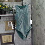 Andie Metallic Glitter Adjustible High Neck One-Piece Swimsuit Cascade Green S