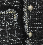Trixxi  Fringe-Trim Boucle Sleeveless Faux Pocket Tweed Dress Black / White S