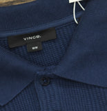 Vince Mens Varigated Textured Short Sleeve Polo Shirt Midnight Sky Blue M
