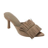 A New Day Womens Lyra Heels Fringe 94659228 Taupe Gray 6M