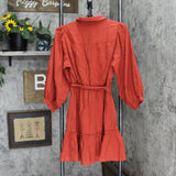 LC Lauren Conrad Womens Pintuck Belted Fit and Flare Dress Burnt Orange Red S