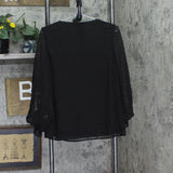 Sam & Jess Womens V-Neck Smocked Cuff Lined V-Neck Top Black M