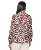 Calvin Klein Womens Printed Pleat Sleeve Long Sleeve Button Up Shirt M2FAZ589