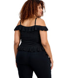 Bar III Ruffled Cold-Shoulder Mesh Top 100218140WN Deep Black 2X