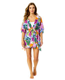 Anne Cole Tropical Tie-Front Kaftan Swimsuit Cover Up Woven Mod Tropical M