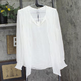 Calvin Klein Mock Neck Bow Tie Front Ruffled Cuffs Blouse Top Cream Off White XL
