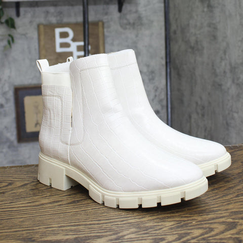 Journee Collection Foam Inside Zip Block Heel Booties Ivory Off White 9.5M