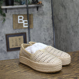 Toms Valencia Platform Espadrille Woven Jute Slip-On Flats Champagne Gold 5.5M