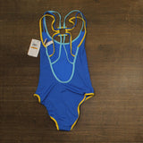 Becca Womens Open Back Crinkle Crush One Piece Swimsuit 121057 Ocean Blue S