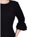 Ny Collection Womens Textured Knit Petite Dress with 3/4 Sleeves Black PM