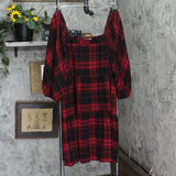 Maurices Womens Square Neck Puff Sleeve Holiday Dress Red / Black Plaid 2XL