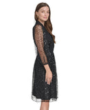 Halston Womens Sequined Black Fit & Flare Dress HD4I3A64 Black 12