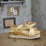 Bearpaw Slingback Woven Raffia Open Toe Buckle Sandals Natural Tan Brown 8M