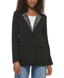 Karl Lagerfeld Paris Imitation Pearl Collar 2-Button Blazer Jacket Black 4